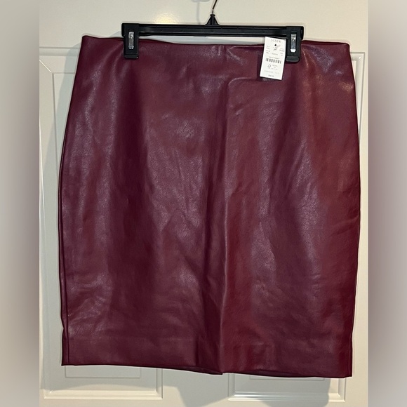 J. Crew Dresses & Skirts - NWT J.Crew Burgundy Faux Leather Pencil Skirt Lined Classic Midi Size 16